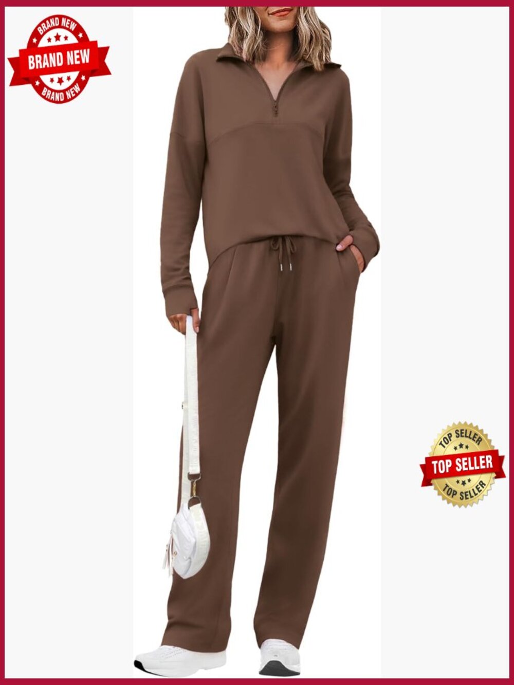 2 Piece Sweatsuit Set Half Zip Wide Leg Pants Tracksuit